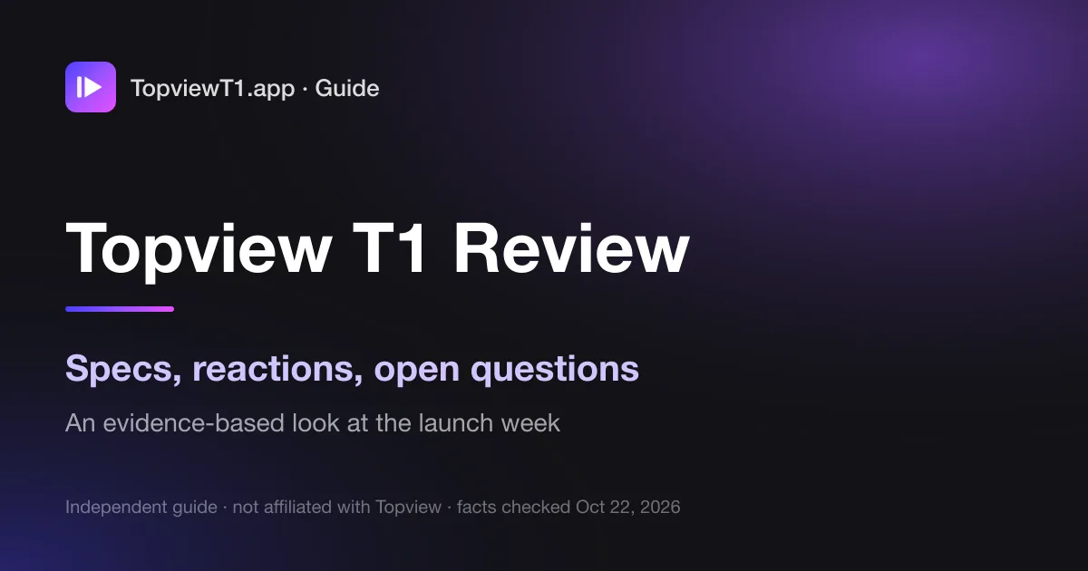 Cover card for the Topview T1 review showing 30-second clips and 2.2 credits per second at 1080p